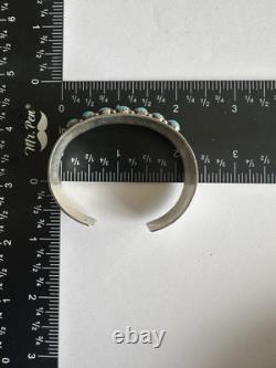 Vintage Navajo Blue Turquoise Row Sterling Silver Cuff Bracelet Signed 6#195