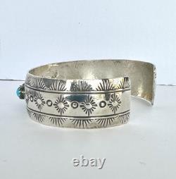 Vintage Navajo Blue Turquoise Row Sterling Silver Cuff Bracelet Signed 6#195