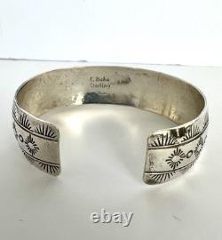 Vintage Navajo Blue Turquoise Row Sterling Silver Cuff Bracelet Signed 6#195
