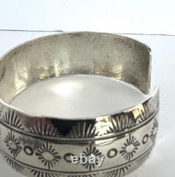 Vintage Navajo Blue Turquoise Row Sterling Silver Cuff Bracelet Signed 6#195