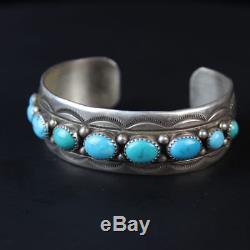 Vintage Navajo Blue Turquoise Sterling Silver. 925 stampwork bracelet jewelry