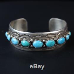 Vintage Navajo Blue Turquoise Sterling Silver. 925 stampwork bracelet jewelry