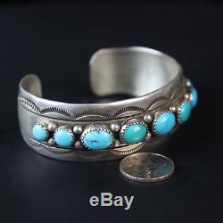 Vintage Navajo Blue Turquoise Sterling Silver. 925 stampwork bracelet jewelry