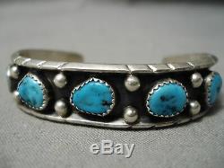 Vintage Navajo Blue Turquoise Sterling Silver Bracelet Native American Old