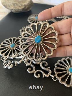 Vintage Navajo Blue Turquoise Sterling Silver Concho Belt 1428