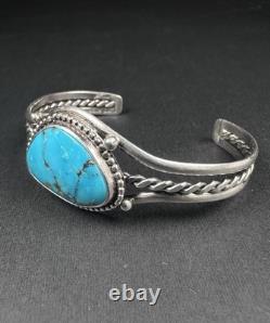 Vintage Navajo Blue Turquoise Sterling Silver Cuff Bracelet 6-1/2 19g #203