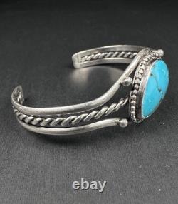Vintage Navajo Blue Turquoise Sterling Silver Cuff Bracelet 6-1/2 19g #203