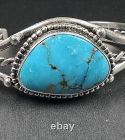 Vintage Navajo Blue Turquoise Sterling Silver Cuff Bracelet 6-1/2 19g #203
