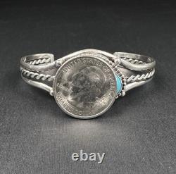Vintage Navajo Blue Turquoise Sterling Silver Cuff Bracelet 6-1/2 19g #203