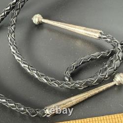 Vintage Navajo Bolo Tie Clasp Sun Leather Round Large Sterling Silver