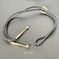 Vintage Navajo Bolo Tie Clasp Sun Leather Round Large Sterling Silver