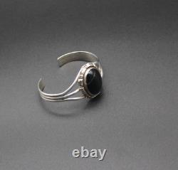 Vintage Navajo Bracelet Cuff Sterling Silver Signed Black Onyx 24.2g