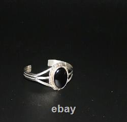 Vintage Navajo Bracelet Cuff Sterling Silver Signed Black Onyx 24.2g