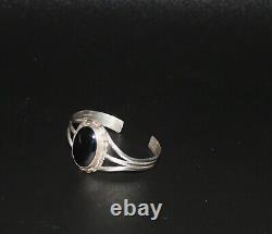 Vintage Navajo Bracelet Cuff Sterling Silver Signed Black Onyx 24.2g
