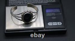 Vintage Navajo Bracelet Cuff Sterling Silver Signed Black Onyx 24.2g