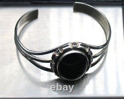 Vintage Navajo Bracelet Cuff Sterling Silver Signed Black Onyx 24.2g