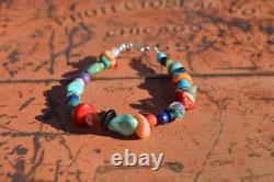 Vintage Navajo Bracelet Polished Multi Stone Sterling Silver Jewelry OOAK Native
