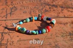 Vintage Navajo Bracelet Polished Multi Stone Sterling Silver Jewelry OOAK Native