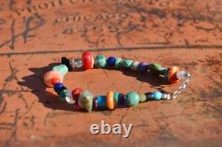 Vintage Navajo Bracelet Polished Multi Stone Sterling Silver Jewelry OOAK Native