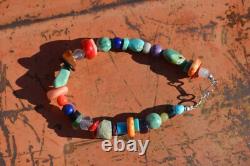 Vintage Navajo Bracelet Polished Multi Stone Sterling Silver Jewelry OOAK Native