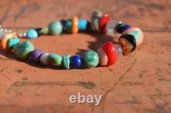 Vintage Navajo Bracelet Polished Multi Stone Sterling Silver Jewelry OOAK Native