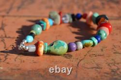 Vintage Navajo Bracelet Polished Multi Stone Sterling Silver Jewelry OOAK Native