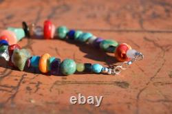 Vintage Navajo Bracelet Polished Multi Stone Sterling Silver Jewelry OOAK Native