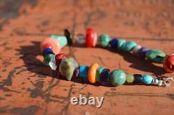 Vintage Navajo Bracelet Polished Multi Stone Sterling Silver Jewelry OOAK Native