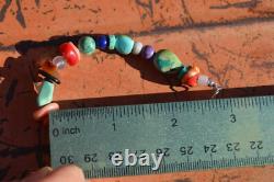 Vintage Navajo Bracelet Polished Multi Stone Sterling Silver Jewelry OOAK Native