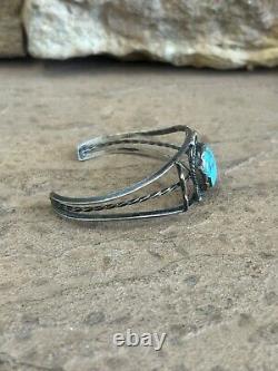 Vintage Navajo CSC Sterling Silver Turquoise Rope Etched Ladies Bracelet Patina