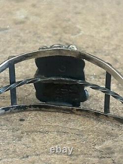 Vintage Navajo CSC Sterling Silver Turquoise Rope Etched Ladies Bracelet Patina