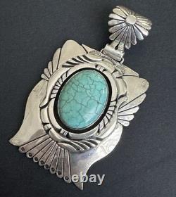 Vintage Navajo Charles Johnson Sterling Silver 69g Turquoise Thunderbird Pendant