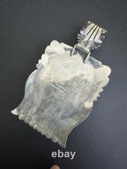 Vintage Navajo Charles Johnson Sterling Silver 69g Turquoise Thunderbird Pendant