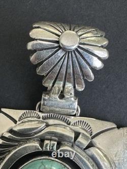 Vintage Navajo Charles Johnson Sterling Silver 69g Turquoise Thunderbird Pendant