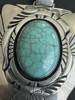 Vintage Navajo Charles Johnson Sterling Silver 69g Turquoise Thunderbird Pendant