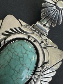 Vintage Navajo Charles Johnson Sterling Silver 69g Turquoise Thunderbird Pendant