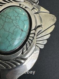Vintage Navajo Charles Johnson Sterling Silver 69g Turquoise Thunderbird Pendant