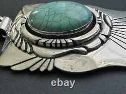 Vintage Navajo Charles Johnson Sterling Silver 69g Turquoise Thunderbird Pendant