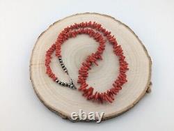 Vintage Navajo Coral Necklace Sterling Silver Beads Handmade NA Jewelry