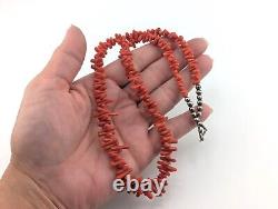 Vintage Navajo Coral Necklace Sterling Silver Beads Handmade NA Jewelry