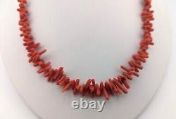 Vintage Navajo Coral Necklace Sterling Silver Beads Handmade NA Jewelry
