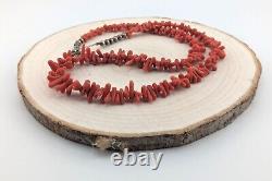 Vintage Navajo Coral Necklace Sterling Silver Beads Handmade NA Jewelry