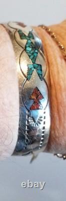 Vintage Navajo Crushed Turquoise Sterling SILVER Cuff