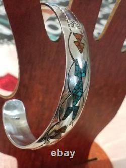 Vintage Navajo Crushed Turquoise Sterling SILVER Cuff
