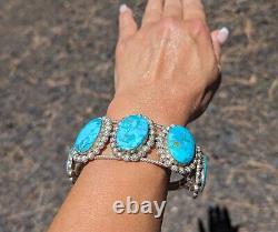 Vintage Navajo Cuff Bracelet Authentic Native American Turquoise Jewelry sz 7.25