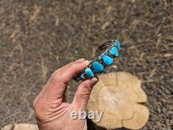 Vintage Navajo Cuff Bracelet Signed Pat Yazzie RARE XL sz 9 Blue Gem Turquoise