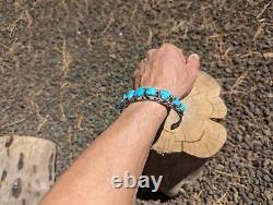 Vintage Navajo Cuff Bracelet Signed Pat Yazzie RARE XL sz 9 Blue Gem Turquoise