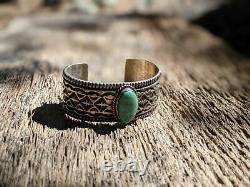 Vintage Navajo Cuff Bracelet Sterling Green Stone Sz 7 Signed MALONEY Jewelry