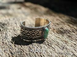 Vintage Navajo Cuff Bracelet Sterling Green Stone Sz 7 Signed MALONEY Jewelry