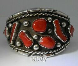 Vintage Navajo Cuff Sterling Silver Red Coral Magnificent Unsigned Petitpoint